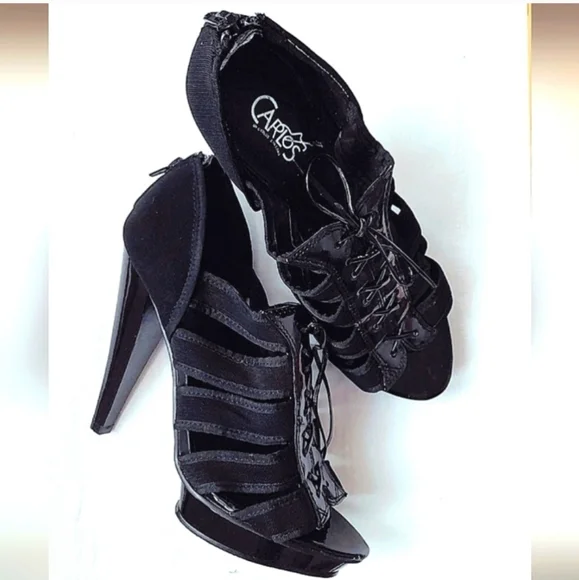 Carlos by Carlos Santana Platform Shoes w Peep Toe D'Orsay Heels Womens 8M Black - Picture 5 of 9